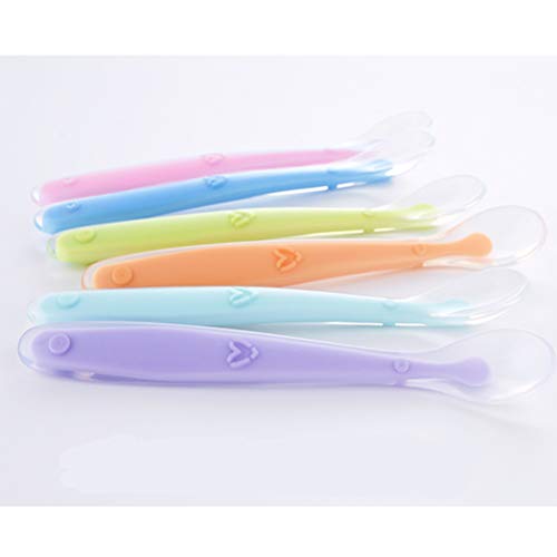 Artibetter 2pcs Cuchara de alimentación para bebés Cuchillería de silicona Utensilio con estuche Cucharas de bebé de punta suave para bebés recién nacidos Niños Niños Pequeños