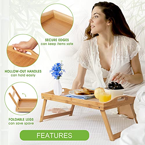 Artmeer - Bandeja para cama con patas plegables, sirve el desayuno en la cama o como mesa de TV, bandeja para ordenador portátil, bandeja de aperitivos con bambú natural Moso