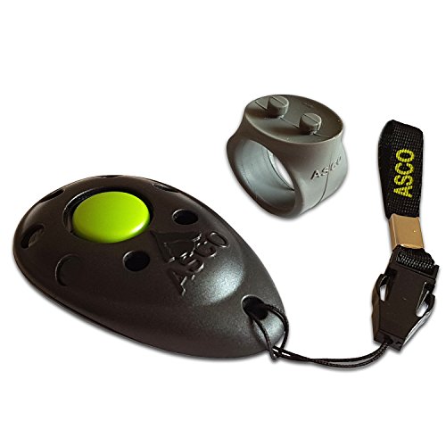 ASCO Clicker prémium, clicker de Dedo para Entrenamiento, clicker Profesional para Perros, Gatos y Caballos, adiestramiento de Perros con clicker, Negro AC01F