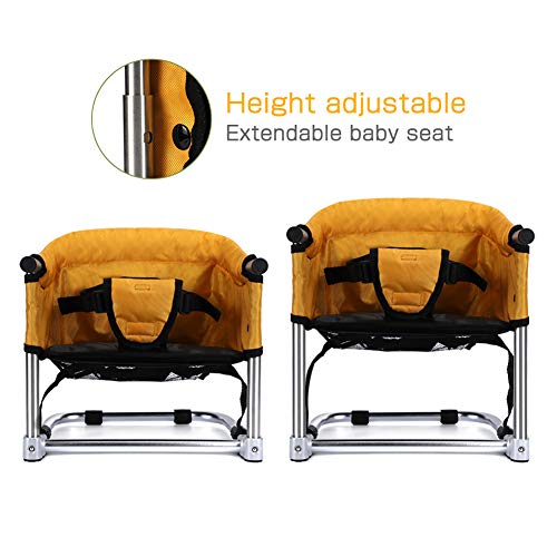 Asiento Elevador Portátil Asiento de Alimentación de Viaje, Trona Plegable para Bebé con Bolsa de Transporte para el Hogar y los Viajes, Correas de Silla Elevadora a la Mesa de Cocina(Amarillo)