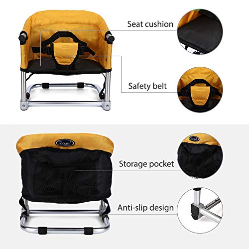 Asiento Elevador Portátil Asiento de Alimentación de Viaje, Trona Plegable para Bebé con Bolsa de Transporte para el Hogar y los Viajes, Correas de Silla Elevadora a la Mesa de Cocina(Amarillo)