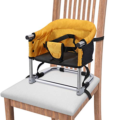 Asiento Elevador Portátil Asiento de Alimentación de Viaje, Trona Plegable para Bebé con Bolsa de Transporte para el Hogar y los Viajes, Correas de Silla Elevadora a la Mesa de Cocina(Amarillo)