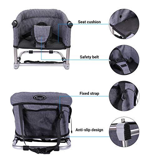 Asiento Elevador Portátil Asiento de Alimentación de Viaje, Trona Plegable para Bebé con Bolsa de Transporte para el Hogar y los Viajes, Correas de Silla Elevadora a la Mesa de Cocina (Gris)