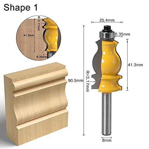 ASNOMY 3PCS 8mm Vástago Carpintería Barandilla Router Bit Edge Acabado Fresa para Trabajar la Madera Fresadora,brocas para fresadora de modelado arquitectónico