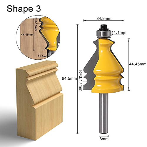 ASNOMY 3PCS 8mm Vástago Carpintería Barandilla Router Bit Edge Acabado Fresa para Trabajar la Madera Fresadora,brocas para fresadora de modelado arquitectónico