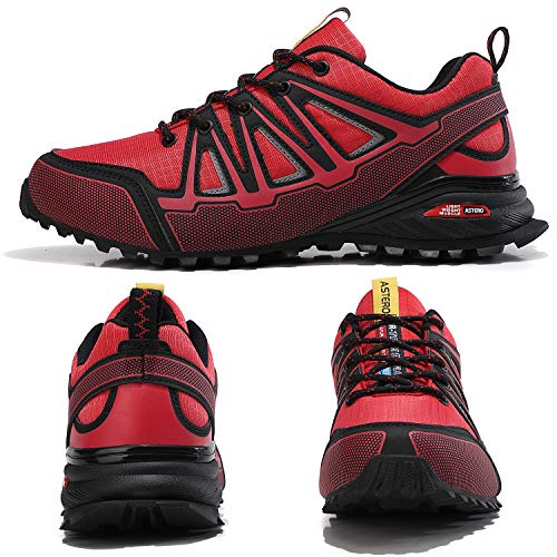 ASTERO Zapatillas de Deportes Hombre Running Zapatos para Correr Gimnasio Calzado Deportivos Ligero Sneakers Transpirables Casual Montaña Calzado Talla 41-46 (Negro Rojo, Numeric_42)