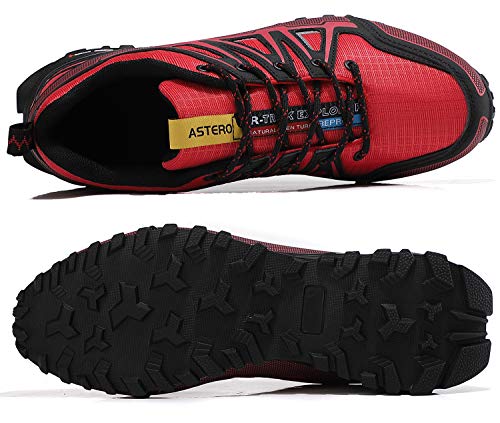 ASTERO Zapatillas de Deportes Hombre Running Zapatos para Correr Gimnasio Calzado Deportivos Ligero Sneakers Transpirables Casual Montaña Calzado Talla 41-46 (Negro Rojo, Numeric_42)