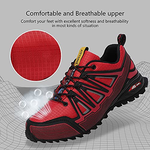 ASTERO Zapatillas de Deportes Hombre Running Zapatos para Correr Gimnasio Calzado Deportivos Ligero Sneakers Transpirables Casual Montaña Calzado Talla 41-46 (Negro Rojo, Numeric_42)