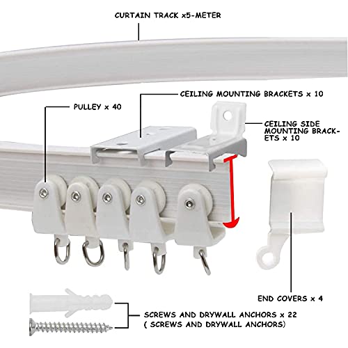 Auflosung Riel flexible para cortina, Rieles Cortinas, Pista de Cortina Flexible , Ventanas Blandas Riel de Cortina con Ganchos de Metal, para Cortinas, Separador de Ambientes (5m)