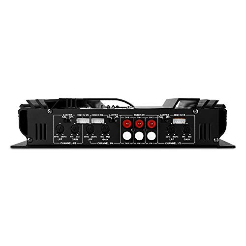 Auna AMP-CH - Amplificador para Coche, Sonido HiFi, Entradas RCA, Iluminación LED Azúl, Bidireccional, Material de Montaje, Potencia máxima 5000 W, 570 W RMS, 6 Canales, Antracita