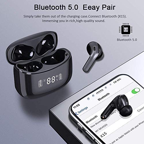 Auriculares Inalámbricos Auriculares Bluetooth 5.0 Pantalla LED Auriculares Deportivos Reproducci 40 Horas,Carga Rápida USB-C Micrófono Incorporado Estéreo deTáctil IPX7 para Deporte/Viajes(Negro)