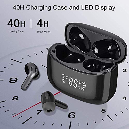 Auriculares Inalámbricos Auriculares Bluetooth 5.0 Pantalla LED Auriculares Deportivos Reproducci 40 Horas,Carga Rápida USB-C Micrófono Incorporado Estéreo deTáctil IPX7 para Deporte/Viajes(Negro)