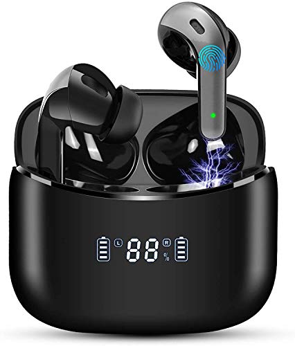 Auriculares Inalámbricos Auriculares Bluetooth 5.0 Pantalla LED Auriculares Deportivos Reproducci 40 Horas,Carga Rápida USB-C Micrófono Incorporado Estéreo deTáctil IPX7 para Deporte/Viajes(Negro)