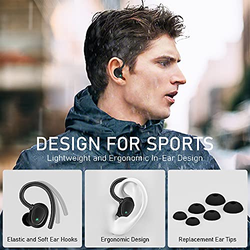 Auriculares Inalambricos Deportivos, Auriculares Bluetooth 5.1 Sport, Cascos Inalambricos Deporte con Ganchos IP7 Impermeable Estéreo Earbuds con Mic y Estuche de Carga USB-C, 48H para Running Viajes