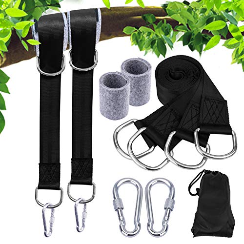 AUTFIT Hamaca Correas Kit, Columpio Colgante Árbol Capacidad para 1000kg, 150cm Arnés de Suspensión Kit con 2 Mosquetones de Alta Resistencia, Anillos en D y 2 Almohadillas de Protección para Árboles