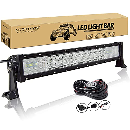 AUXTINGS 22 pulgadas 270W triple fila para luces de trabajo haz de inundación con kit de arnés de cableado para camiones tractores 4x4 barco todoterreno luz antiniebla de conducción