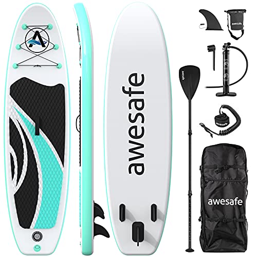 AWESAFE - Tabla de Remo Inflable con Accesorios Premium Sup/ISUP Incluyendo Mochila, Aleta Inferior para Remo, Paleta, Cubierta Antideslizante, Bomba de Mano, Correa