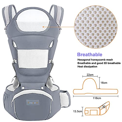 Azeekoom Mochila Portabebés Ergonómica con Asiento de Cadera Reposacabezas, Algodón Puro Ligero y Transpirable para Bebés y Niños de 0 a 36 Meses (Menos de 25 kg)