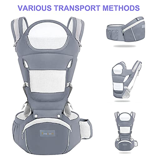 Azeekoom Mochila Portabebés Ergonómica con Asiento de Cadera Reposacabezas, Algodón Puro Ligero y Transpirable para Bebés y Niños de 0 a 36 Meses (Menos de 25 kg)