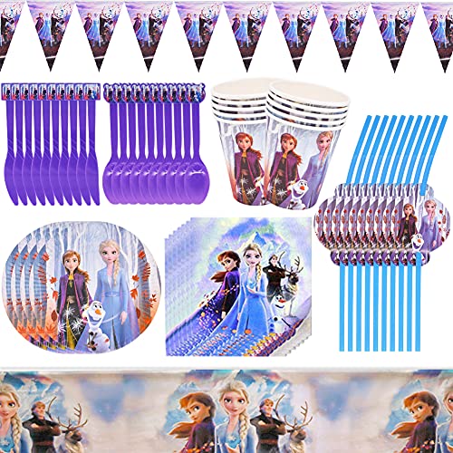 Babioms 72Pcs Cumpleaños Vajilla, Plato, Servilleta de Papel, Cuchillo, Tenedor, Taza, Mantel, Pajas, Banderín, Vajilla de Fiesta - 10 Personas