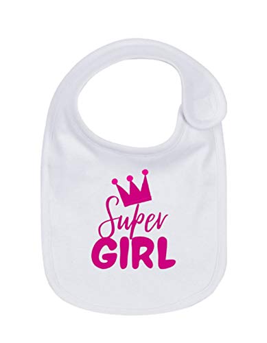 Baby Shower – Juego de 2 baberos para bebé niña, 100% algodón, doble capa, ultra absorbente, textura, humorístico en inglés: (super niña, resultado de la distancia social) – Cierre fácil de velcro