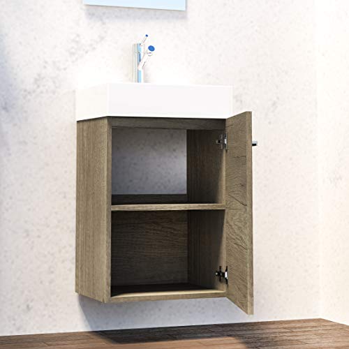 Baikal 280034036, Mueble de baño pequeño con lavabo cerámico y espejo, de una puerta, acabado en color Nebraska, de fácil montado, Medidas: 45 x 36 x 60 cm