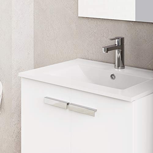 Baikal Neo 280034068 Mueble de Baño con Lavabo y Espejo con Patas, Dos Puertas, Acabado Color Blanco Mate, Melamina 16, en Kit, fácil montado 60 X 82 X 46 cm, 16mm, 60 X 46 X 82