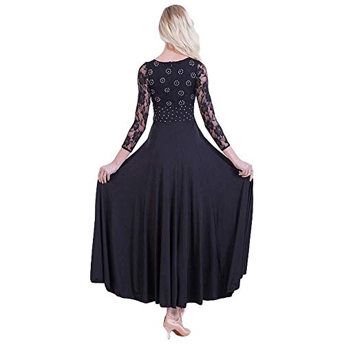 Baile De Baile De Manga Larga De Encaje Falda De Oscilación Grande, Traje De Baile Estándar Nacional, Traje De Rendimiento De Falda De Vals (Color : Negro, Size : XXXL)