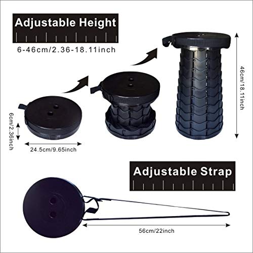 Baogaier Taburete Plegable Portátil,Taburete de Camping y Taburetes Telescópico Portátil Silla Plegable de Altura Ajustable, para Acampar Pesca, Barbacoa, Montañismo, Carga Máxima de 400 Kg - Negro