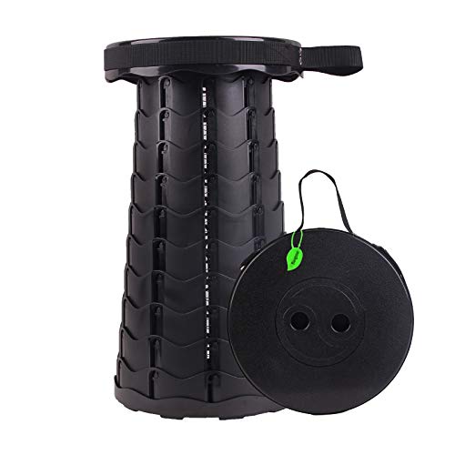 Baogaier Taburete Plegable Portátil,Taburete de Camping y Taburetes Telescópico Portátil Silla Plegable de Altura Ajustable, para Acampar Pesca, Barbacoa, Montañismo, Carga Máxima de 400 Kg - Negro