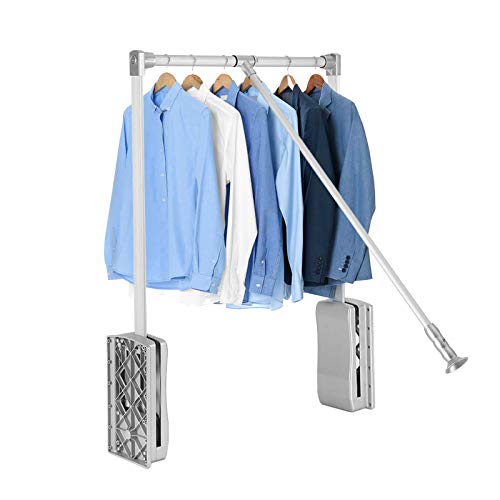 Barra de Armario Abatible, Perchero Basculante Pull down Armario Barra de Colgarde Aluminio Hogar de Elevación Suspensión de Ropa Regulable Ancho 82.4〜124.5cm Carga Máxima 10 Kg(82,4 ~ 124,5 cm)