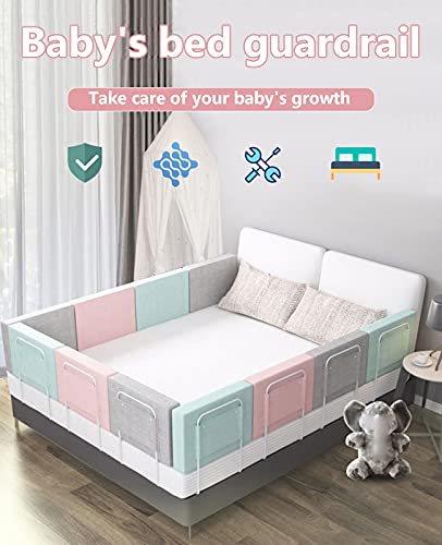 Barrera Cama Barrera de Seguridad Suave para Bebés, Barrera de Cama Anticaída con Cremallera Extraíble y Lavable, Tubo de Acero Ajustable de 40-60cm, Fácil de Instalar