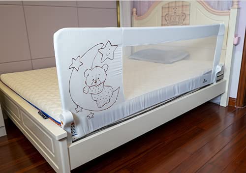 Barrera de cama nido para bebé, 180 x 66 cm. Modelo osito y luna beige. Barrera de seguridad. Sello de calidad SGS.