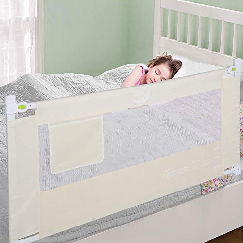 Barrera de Cama para Niños, Barrera de Seguridad Antifalling para Cama para Protección, Barrera de Cama Extensible seguridad abatible Color Beige Talla:180 x 68 cm