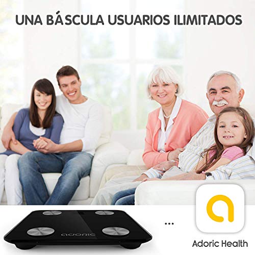 Báscula Grasa Corporal Bluetooth Más de 8 Funciones, Báscula Analógica Monitores de composición corporal Para Móviles Andriod y iOS (Negro).