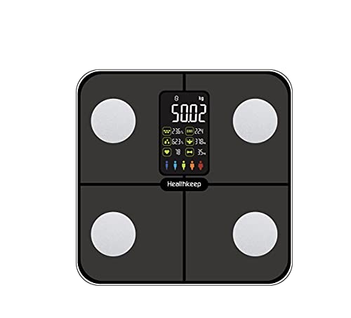 Báscula Grasa Corporal Healthkeep Báscula de Baño, Básculas Inteligentes Digitalescon Función de Frecuencia Cardíaca,15 Datos Corporales,Pantalla VA Extra Grande,Negro