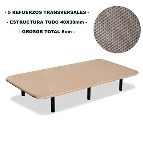 Base tapizada Estructura Acero con Tubo 40x30 con Refuerzos centrales con Tablero de DM Color Beige (135x180 cm, con Patas)