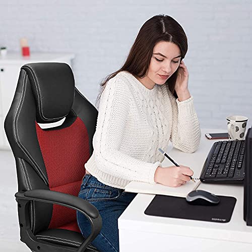 BASETBL Silla de Oficina, Silla de Escritorio Ergonómica con Altura Ajustable, Sillón Oficina con Respaldo Alto Reclinable, Silla de Computadora Cuero Ejecutiva con Soporte Lumbar, Carga 150kg (RED-1)