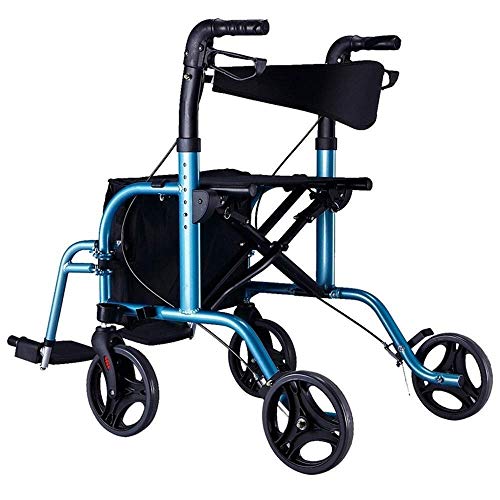 Bastidor para Caminar Rollators Andador para Ancianos Altura Ajustable Azul Carrito De La Compra Silla De Ruedas Manual Plegable Caminante Multifunción Bastón Antideslizante con Ayudas Hospitalarias