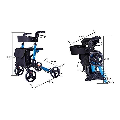 Bastidor para Caminar Rollators Andador para Ancianos Altura Ajustable Azul Carrito De La Compra Silla De Ruedas Manual Plegable Caminante Multifunción Bastón Antideslizante con Ayudas Hospitalarias