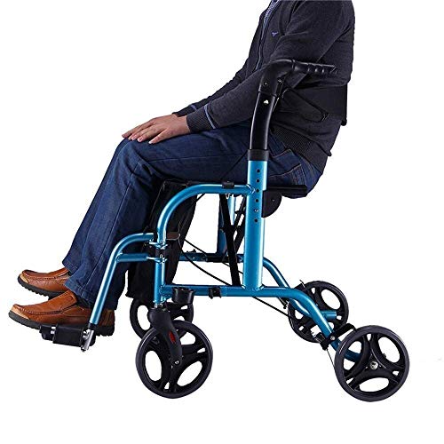 Bastidor para Caminar Rollators Andador para Ancianos Altura Ajustable Azul Carrito De La Compra Silla De Ruedas Manual Plegable Caminante Multifunción Bastón Antideslizante con Ayudas Hospitalarias