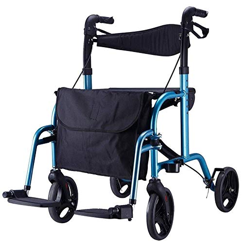 Bastidor para Caminar Rollators Andador para Ancianos Altura Ajustable Azul Carrito De La Compra Silla De Ruedas Manual Plegable Caminante Multifunción Bastón Antideslizante con Ayudas Hospitalarias