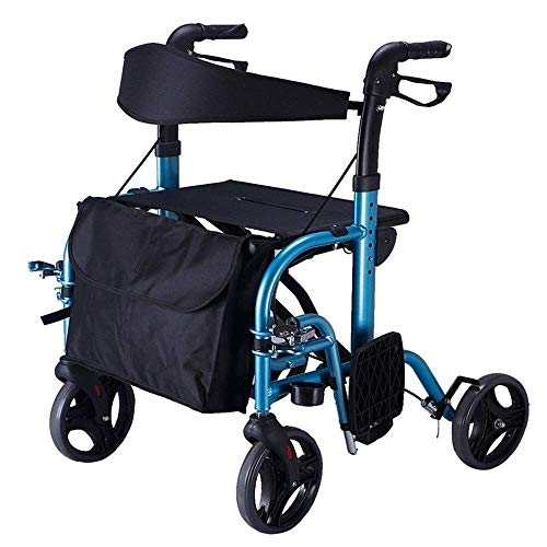 Bastidor para Caminar Rollators Andador para Ancianos Altura Ajustable Azul Carrito De La Compra Silla De Ruedas Manual Plegable Caminante Multifunción Bastón Antideslizante con Ayudas Hospitalarias