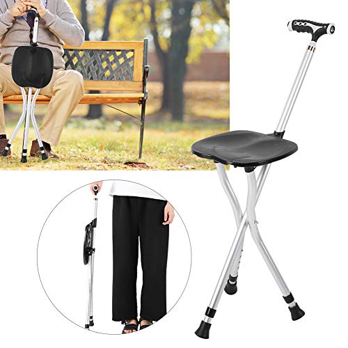 Bastón para caminar Asiento de bastón plegable Combo Bastón para caminar Taburete para trípode Bastón para caminar para ancianos ajustable con luz LED para padres Regalos para madres