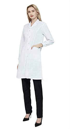 Bata de Laboratorio Profesional para Mujer, Bata Blanca de médico, Corte Entallado, Manga Larga (Blanca, S)