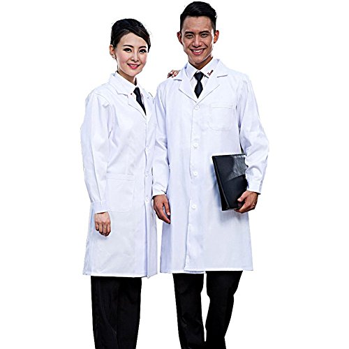 Bata Médico Laboratorio Enfermera Sanitaria de Trabajo Blanca de Manga Larga Unisex (Blanco, M)