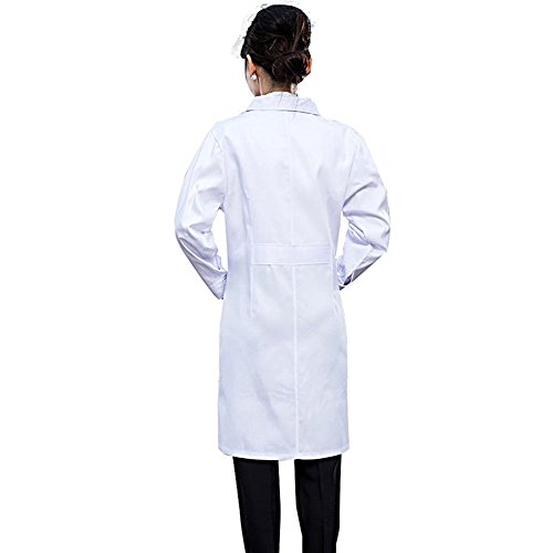 Bata Médico Laboratorio Enfermera Sanitaria de Trabajo Blanca de Manga Larga Unisex (Blanco, M)