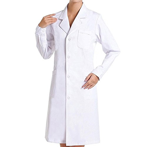 Bata Médico Laboratorio Enfermera Sanitaria de Trabajo Blanca de Manga Larga Unisex (Blanco, M)