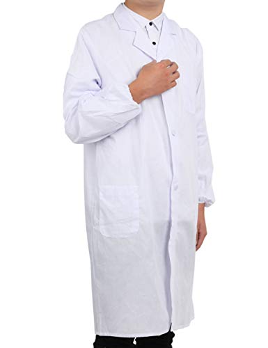 Bata Médico Laboratorio Enfermera Sanitaria de Trabajo Blanca de Manga Larga Unisex Blanco XL