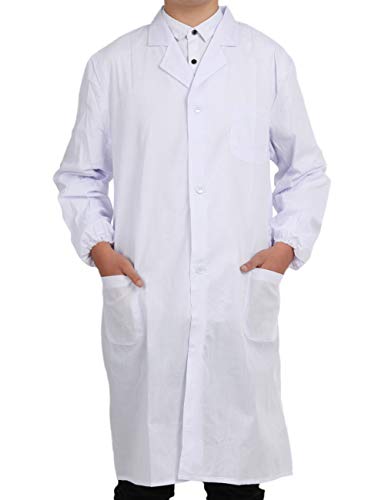 Bata Médico Laboratorio Enfermera Sanitaria de Trabajo Blanca de Manga Larga Unisex Blanco XL